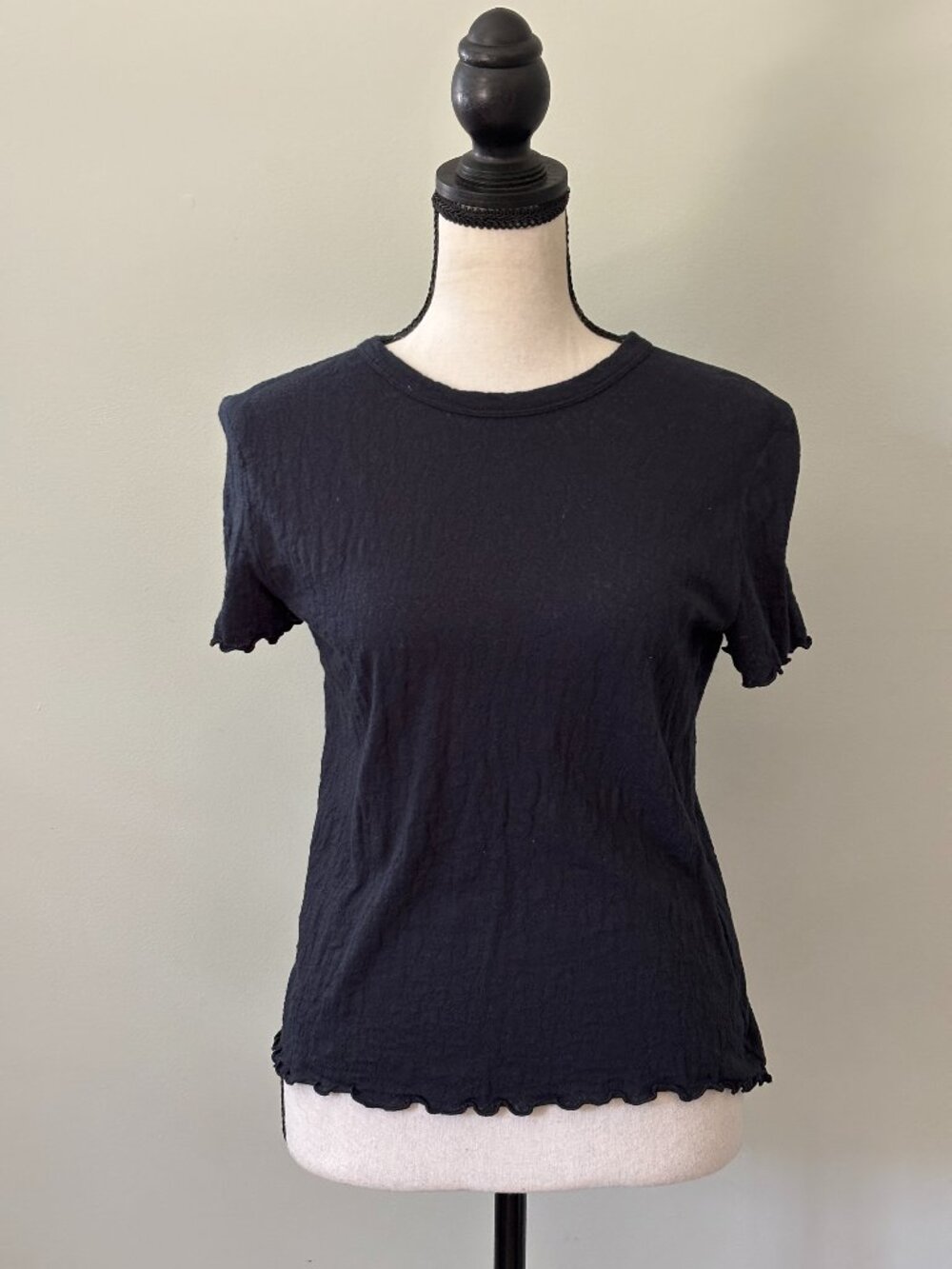 Rag & Bone Navy Crinkled Cotton Lettuce Hem Tee Size L Like New